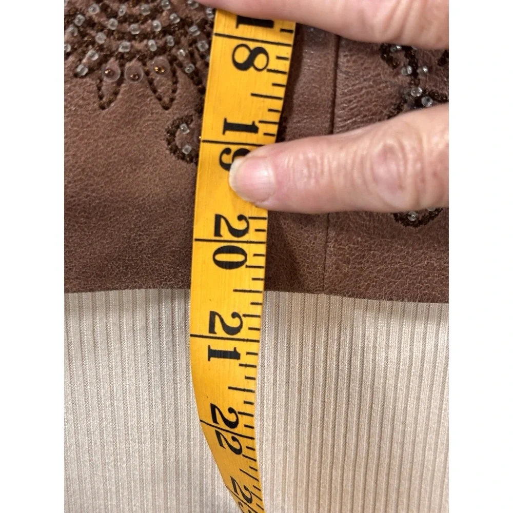 Cripple‎ Creek Women's Leather Skirt Brown Embroidered Sequin 6 Western Boho